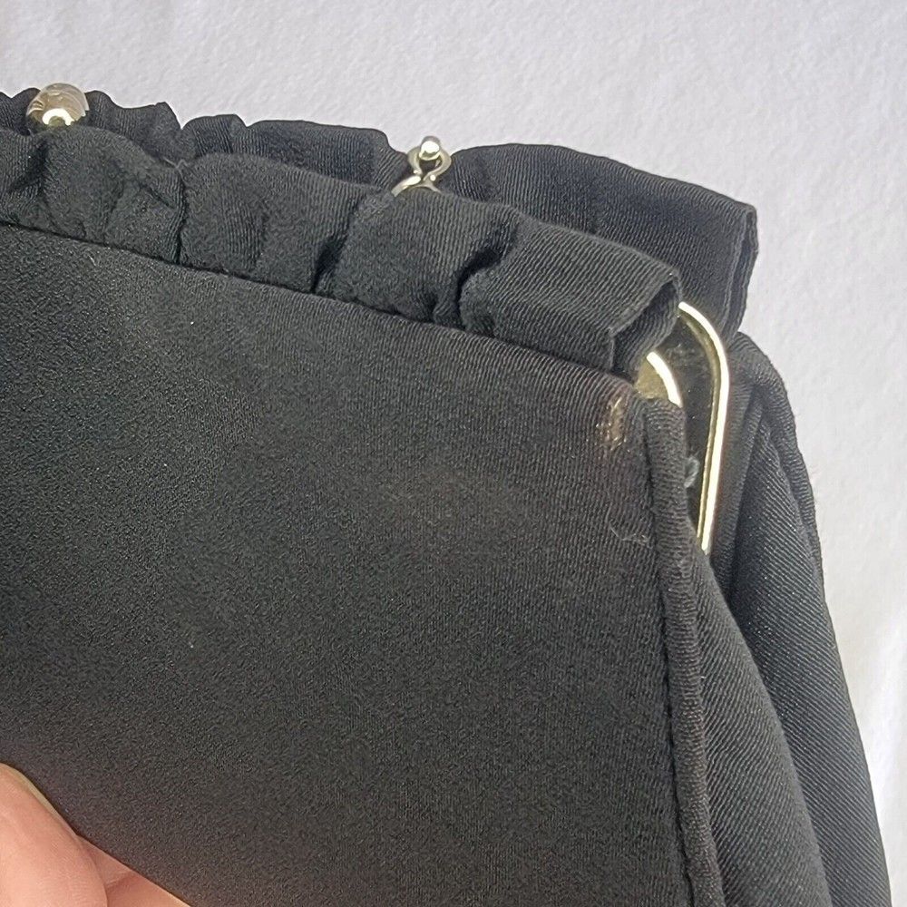 Vintage Satin Evening Clutch Hand Purse Little Black Bag Silver Tone Metal GUC - Picture 6 of 8